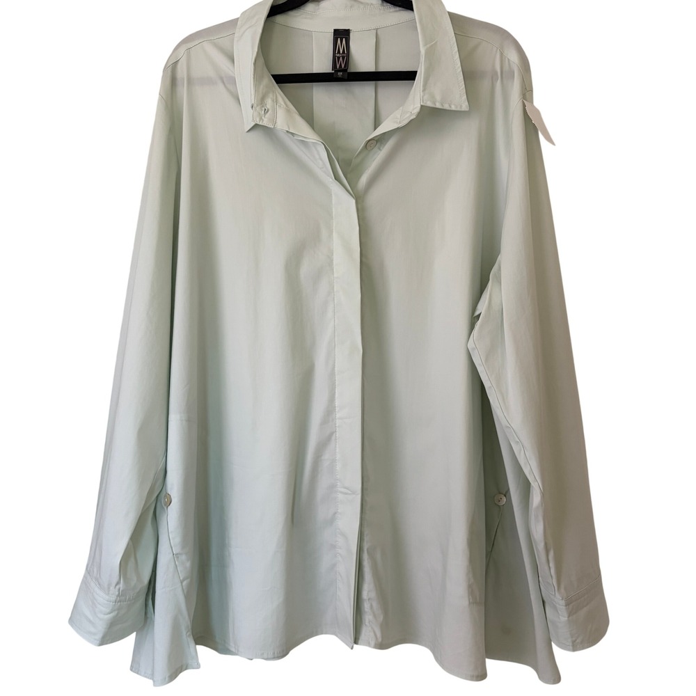 MarlaWynne Plus Size Cotton Button Down Poplin Mint Green Top Tunic Women's 2X
